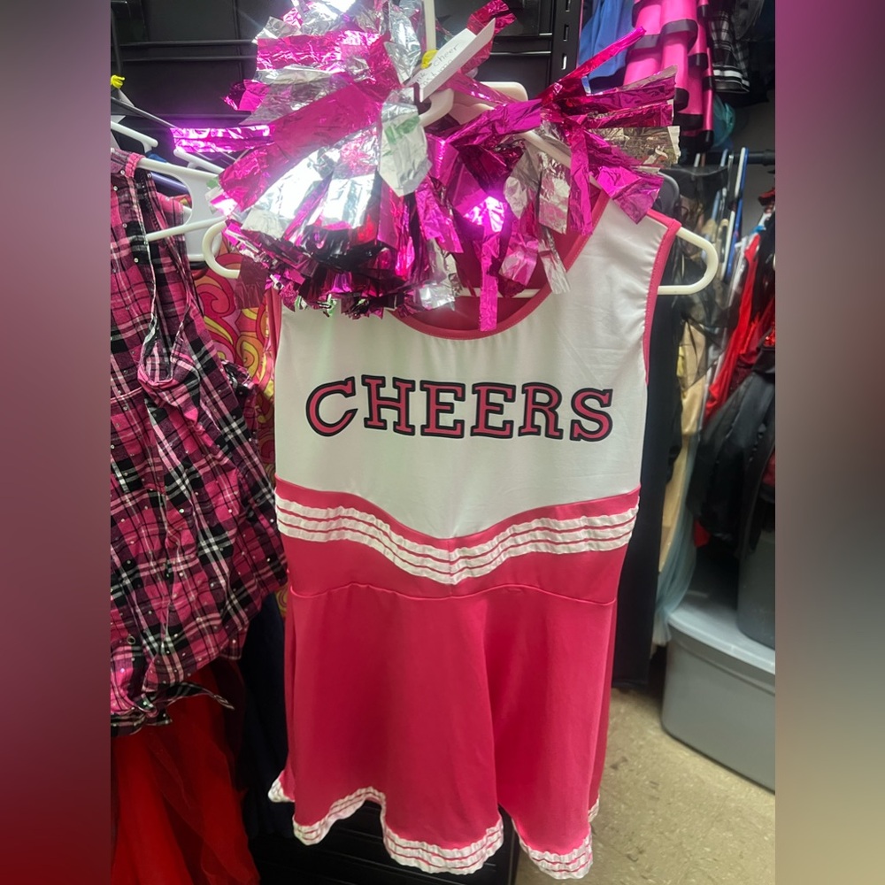 Pink Cheer Costume Dress with Pom Poms